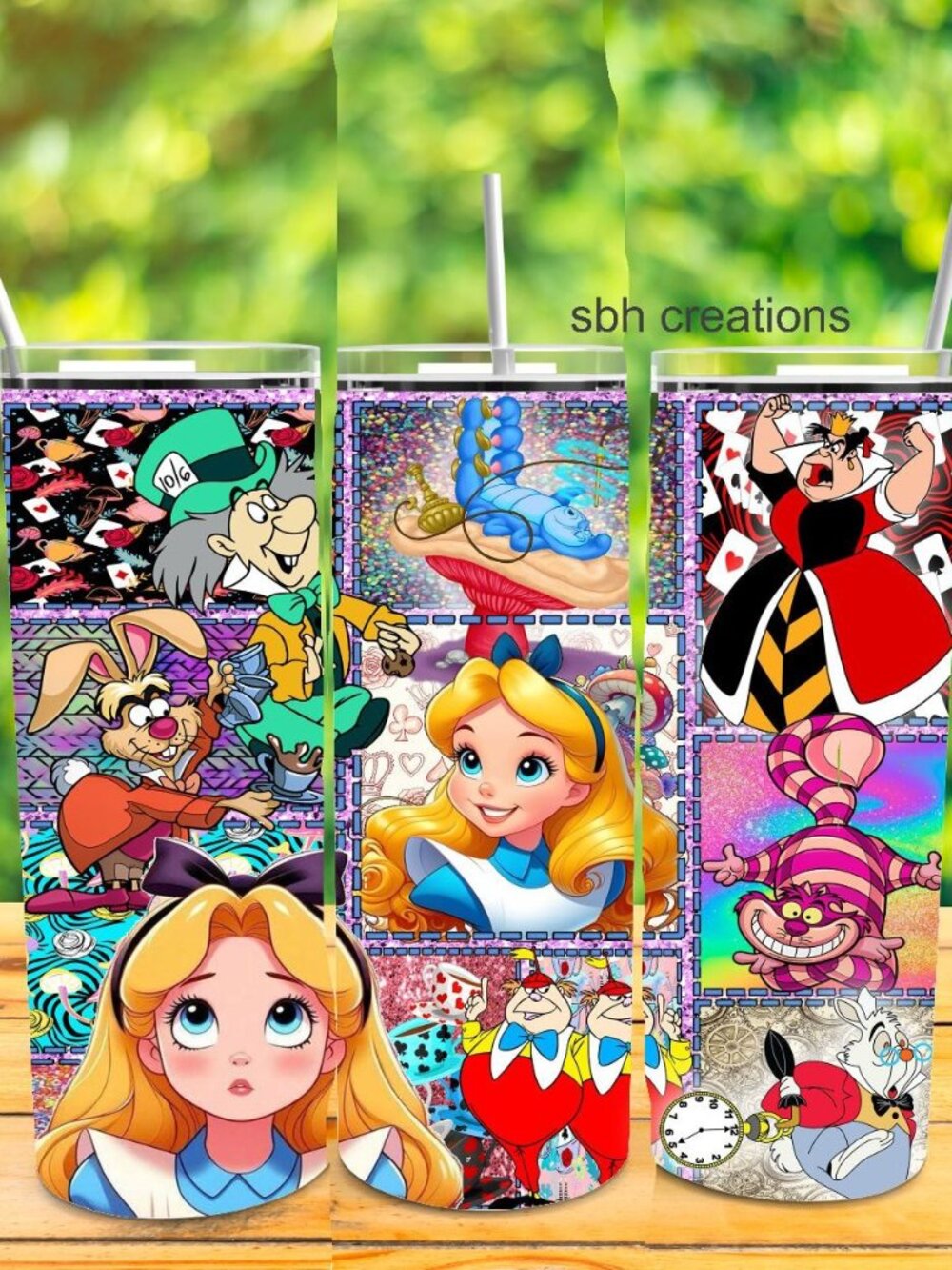 20oz Whimsical Cartoon Alice in Wonderland insulated Tumbler with 2 straws